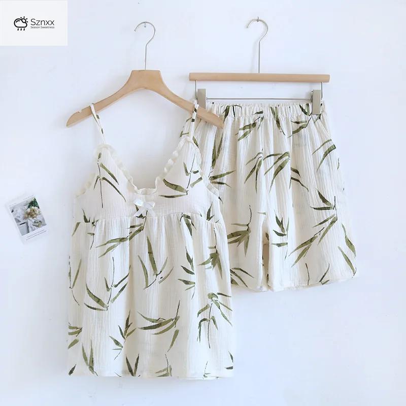 Women’s Cotton Crepe Chest-pad Sleepwear Set