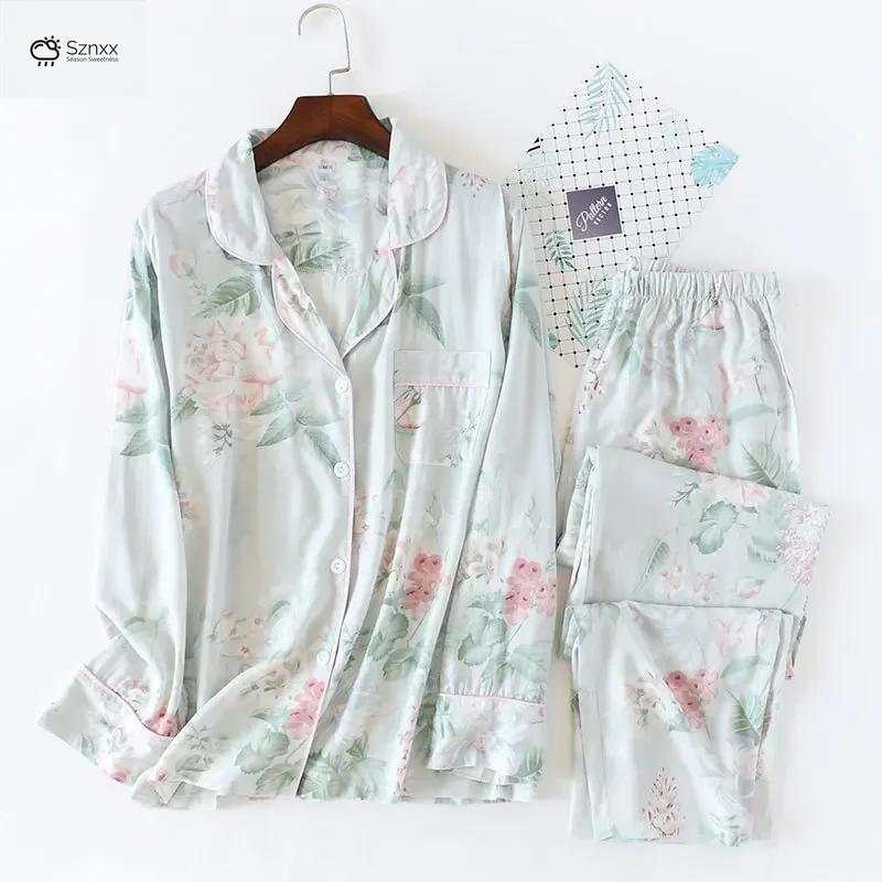 Floral Viscose Silk Loungewear Long-sleeve Pajama Set