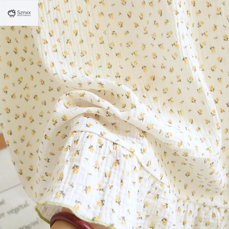 Floral Cotton Crepe Short Sleeve Summer Nightdress