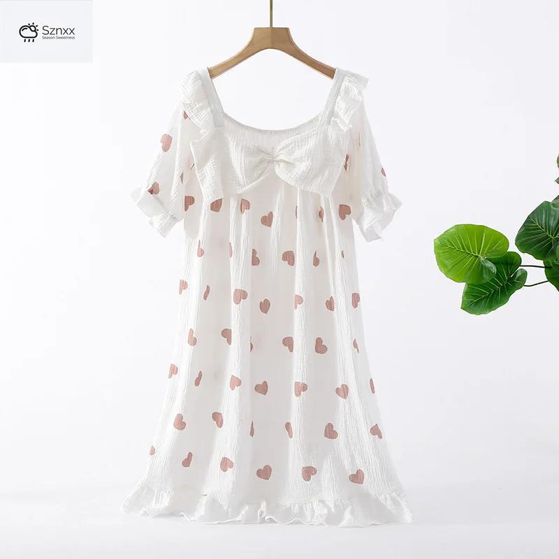 Cotton Crepe Bow Love Summer Nightdress