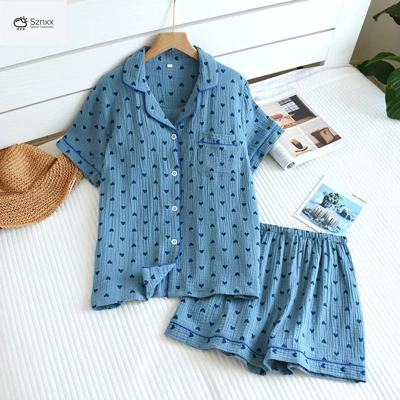 Breathable Cotton Crepe Loungewear Shorts Pajama Set