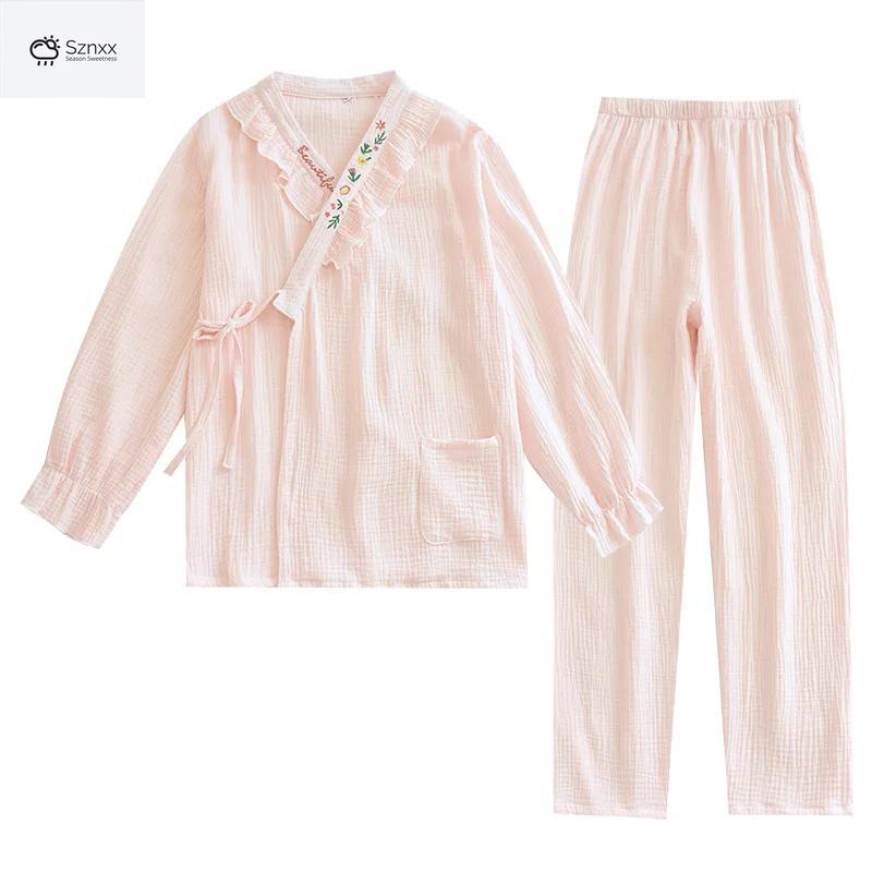 Japanese Cotton Crepe Kimono Pajama Two-piece Set