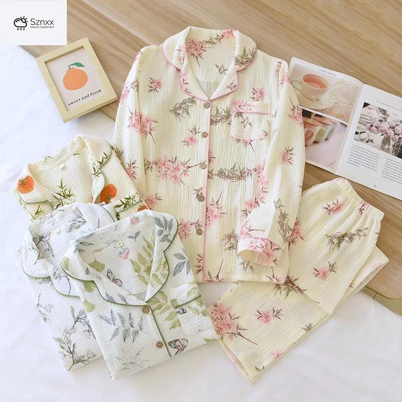 Womens Cotton Crepe Long Sleeve Pajama Set