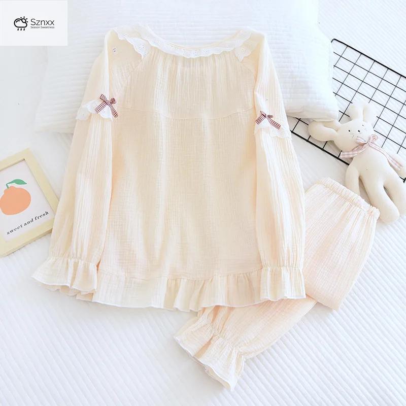 Japanese Cotton Crepe Pajama Set Long-sleeve
