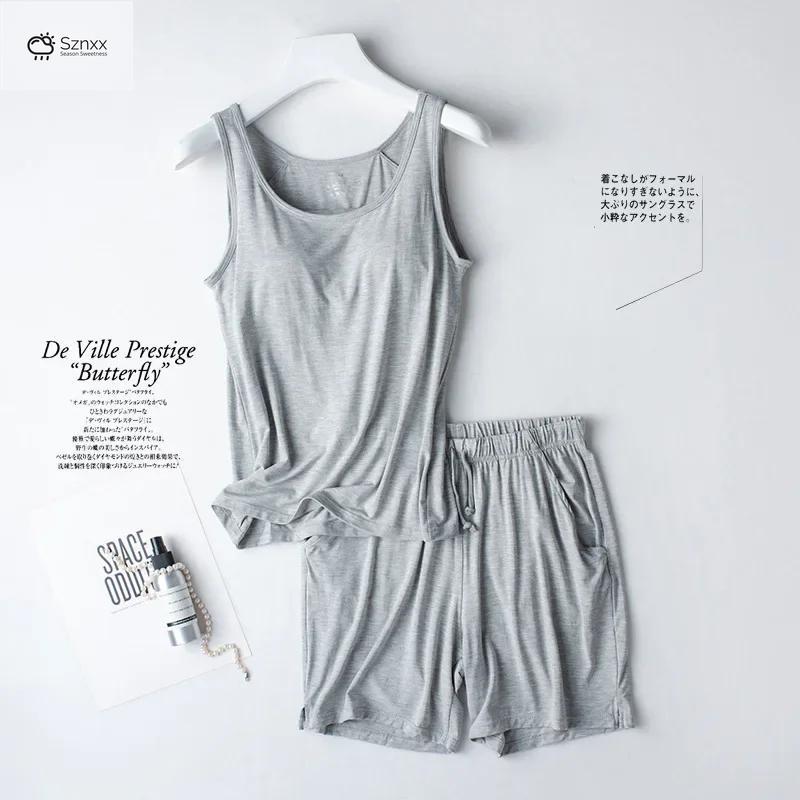 Seamless Modal Camisole Pajama Set With Chest Padding