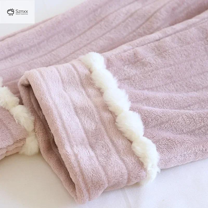 Womens Thick Velvet Flannel Warm Sleep Pants