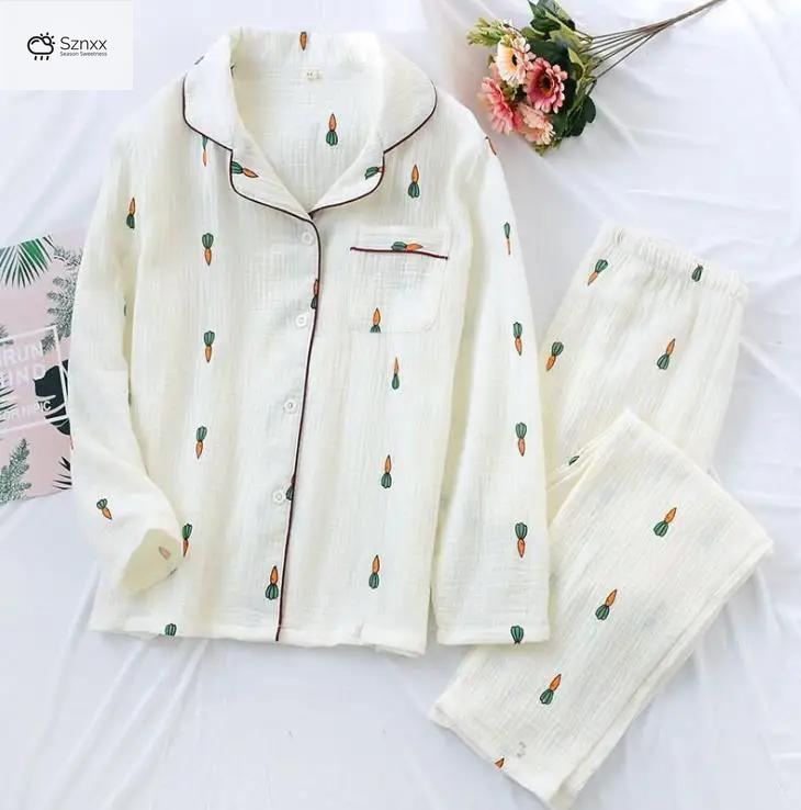 Womens Cotton Crepe Long-sleeve Pajama Lounge Set