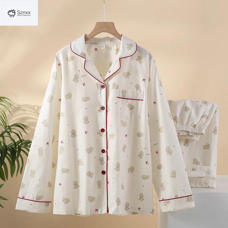 Soft Cotton Gauze Womens Long Pajama Set