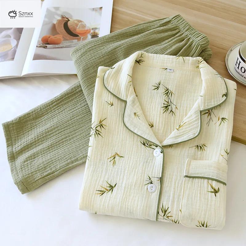 Womens Cotton Crepe Long Sleeve Pajama Set