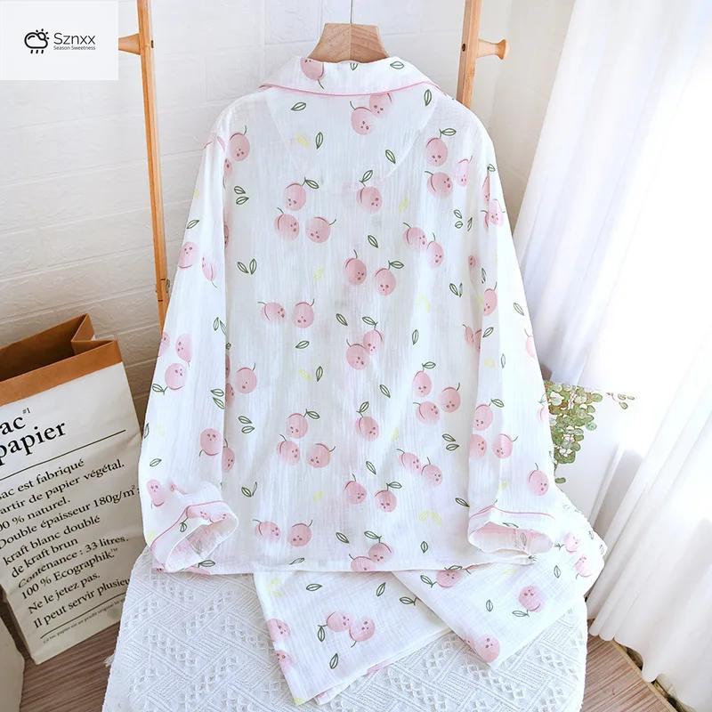 Womens Floral Cotton Long-sleeve Pajama Set