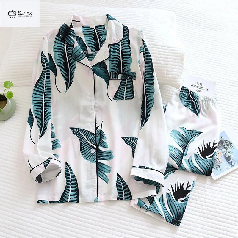 Soft Viscose Long-sleeve Geometric Pajama Set