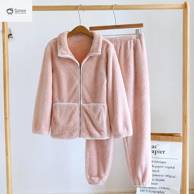 Cozy Flannel Couple Pajama Set Thickened Long-sleeve