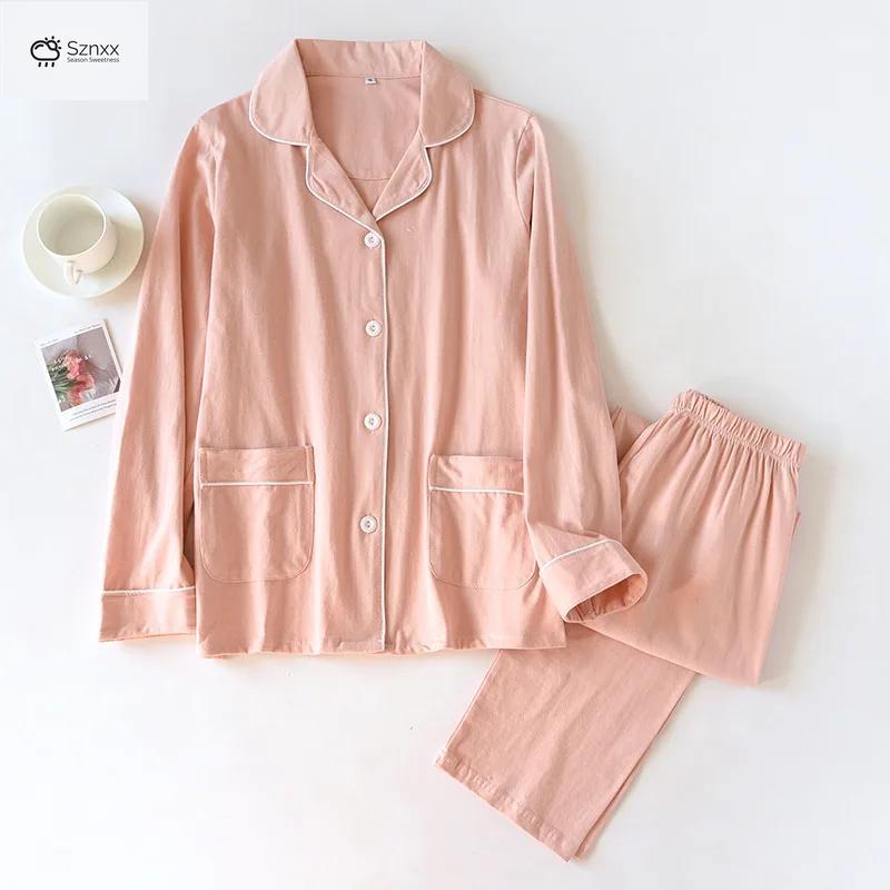Couple Knitted Cotton Long-sleeve Pajama Set