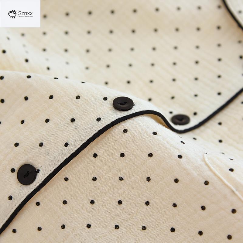Polka Dot Cotton Crepe Pajama Set Long-sleeve