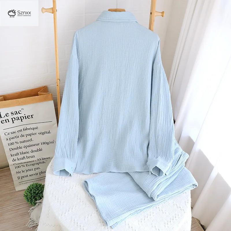 Soft Cotton Crepe Womens Long Pajama Set