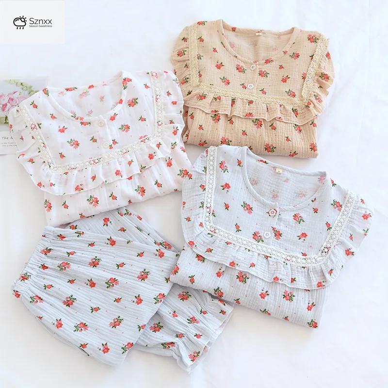 Womens Floral Crepe Pajama Lounge Set Long Sleeve