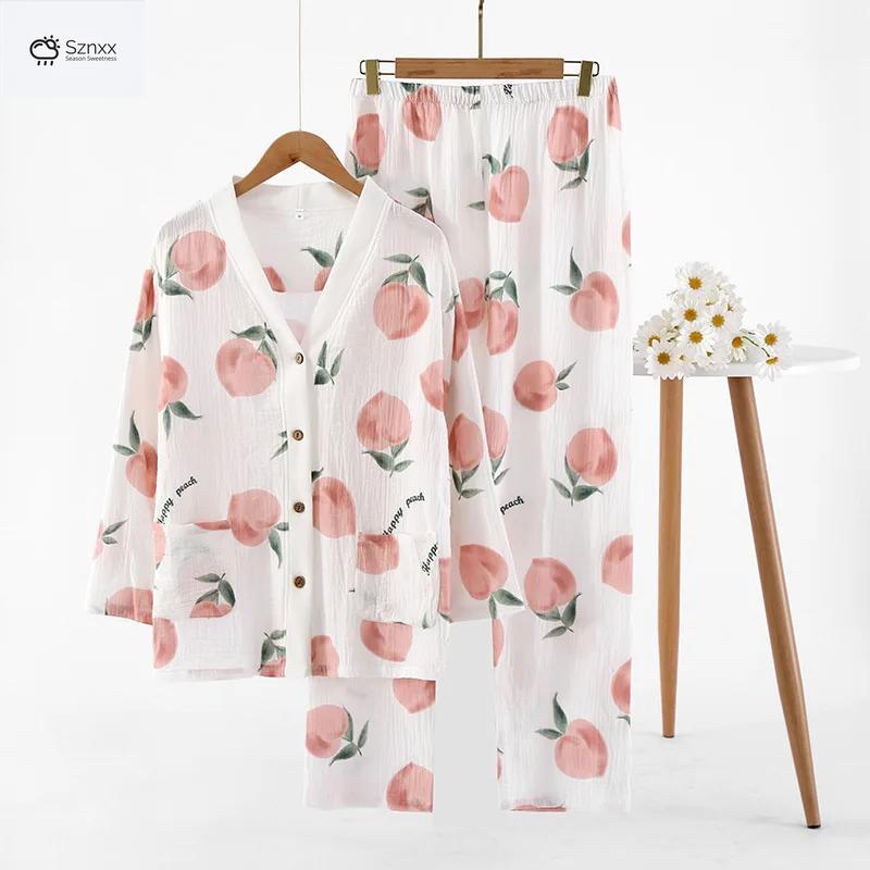Womens Cotton Crepe Long Sleeve Pajama Set