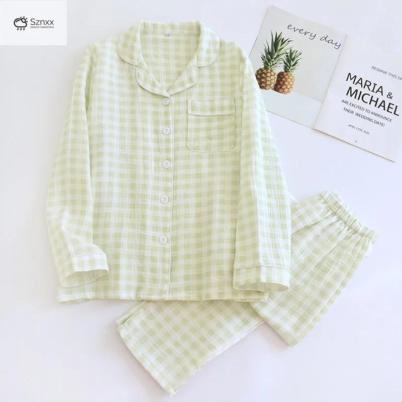 Checkered Cotton Couple Pajama Set Long Sleeve