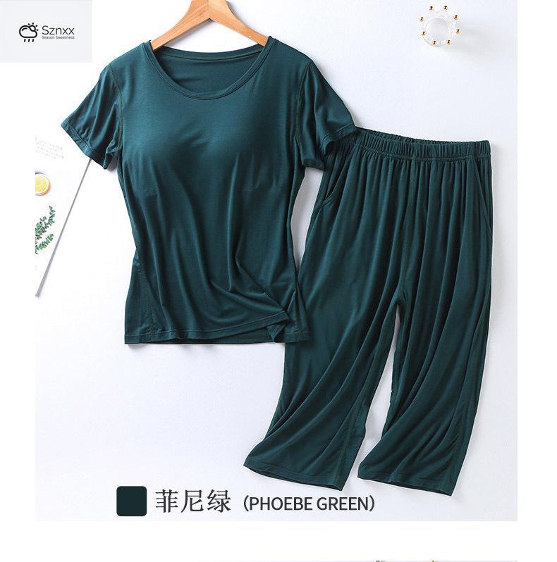 Soft Modal Pajama Set With Chest Pad Cropped Trousers