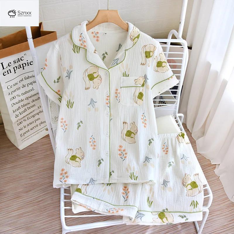 Japanese Cotton Crepe Loose Pajama Shorts Set