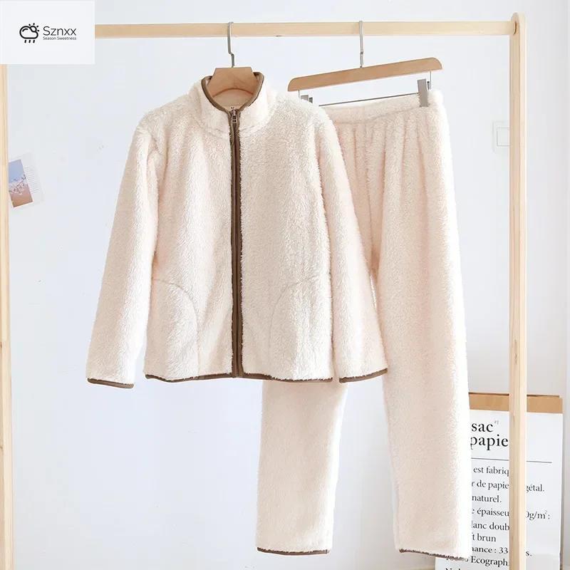 Cozy Flannel Pajama Set With Warm Long-sleeve Trousers