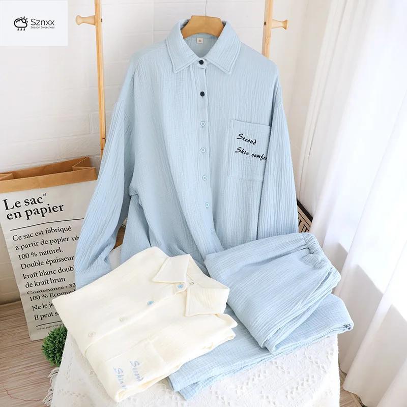 Soft Cotton Crepe Womens Long Pajama Set