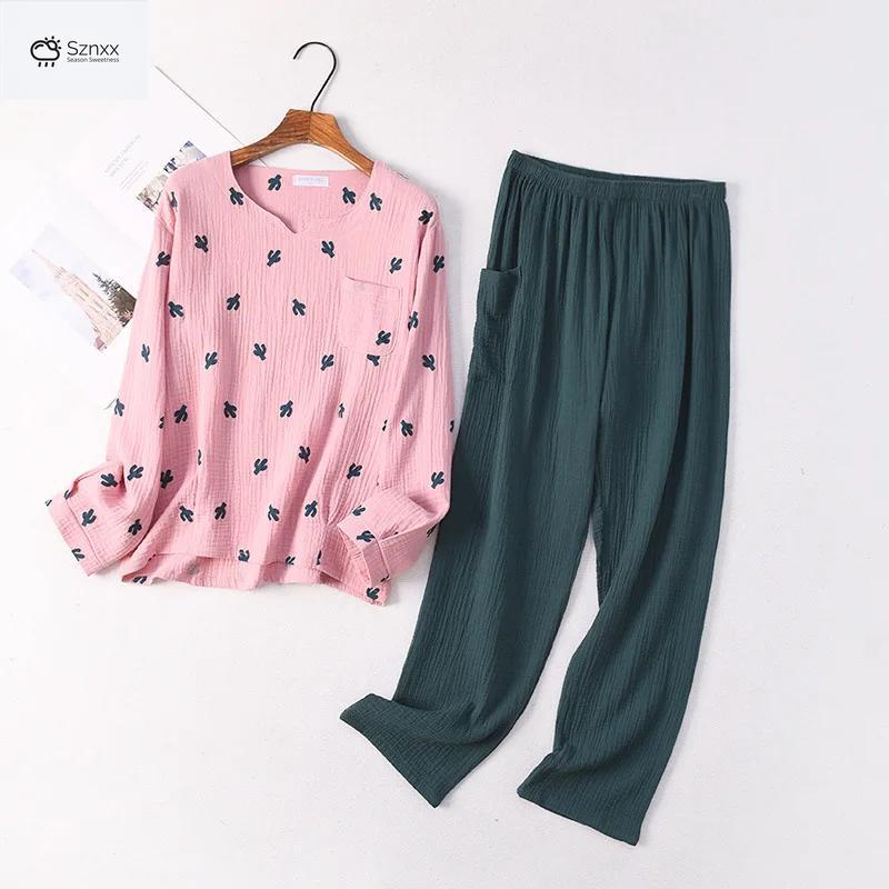 Japanese Crepe Cotton Long-sleeve Lounge Pajama Set