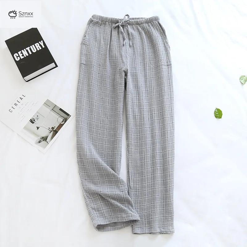 Unisex Cotton Crepe Plaid Lounge Trousers