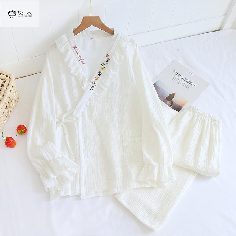 Japanese Cotton Crepe Kimono Pajama Two-piece Set