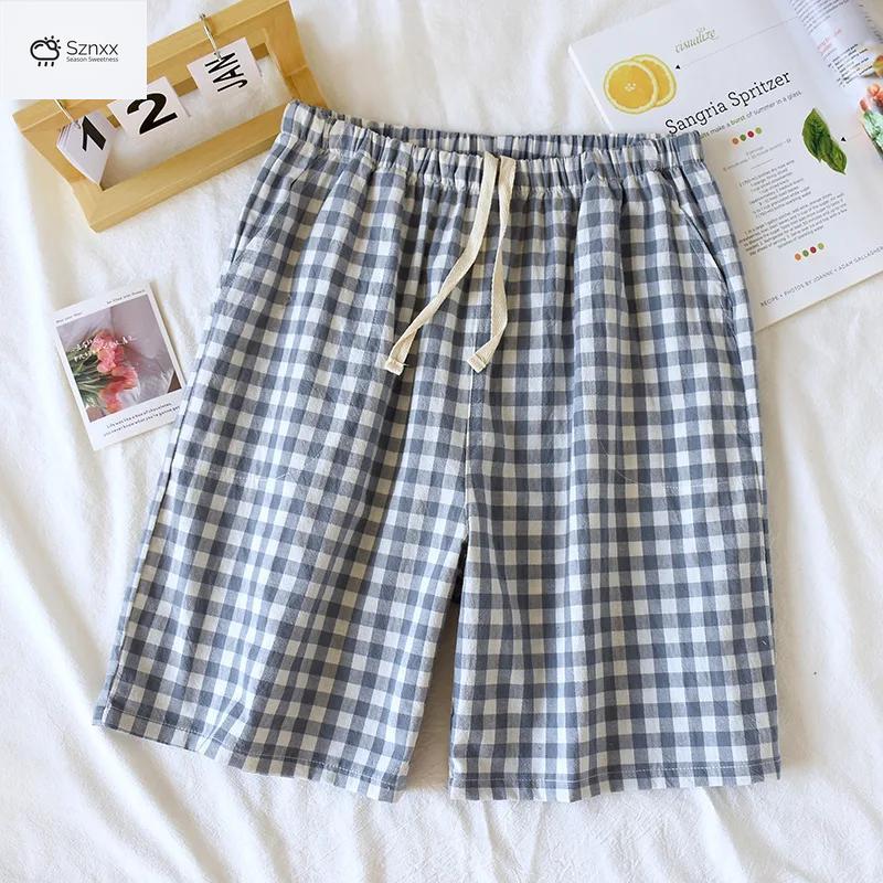 Japanese Cotton Plaid Couple Lounge Shorts