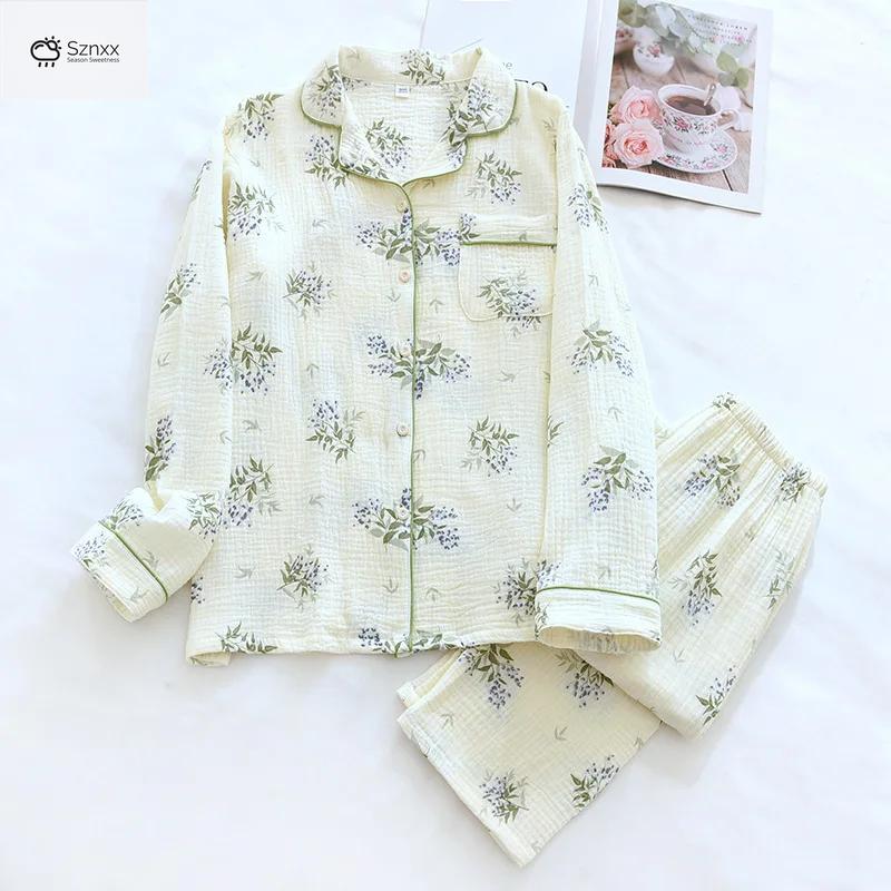 Womens Crape Flip Collar Printed Pajama Set
