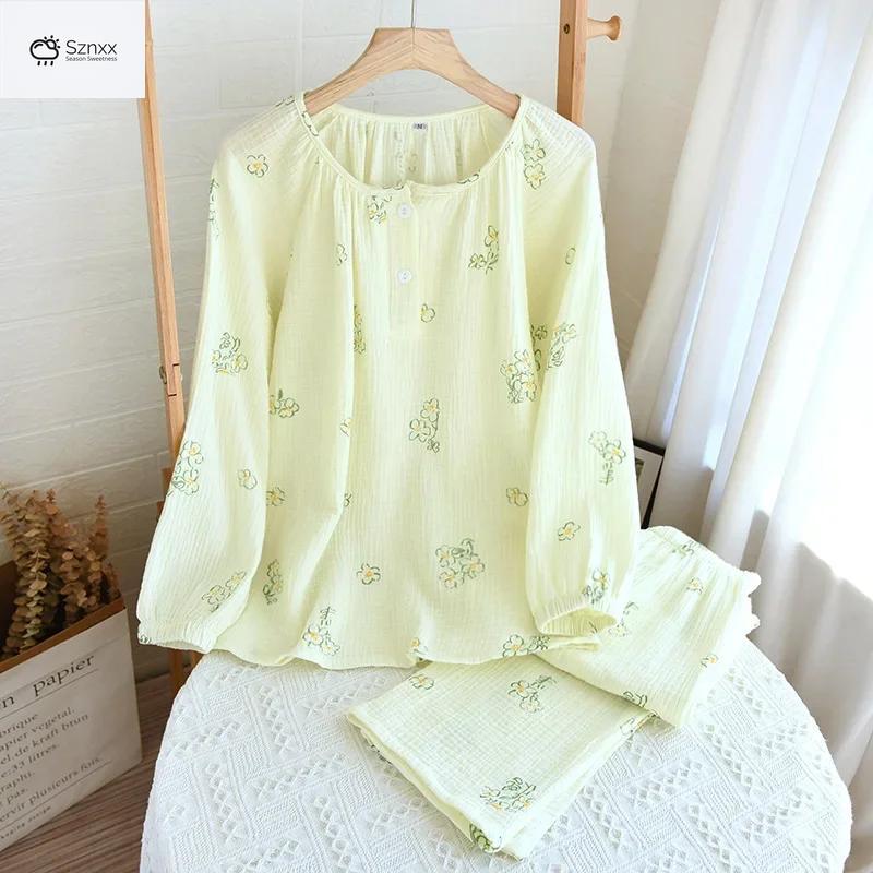 Loose Floral Cotton Crepe Pajama Lounge Set