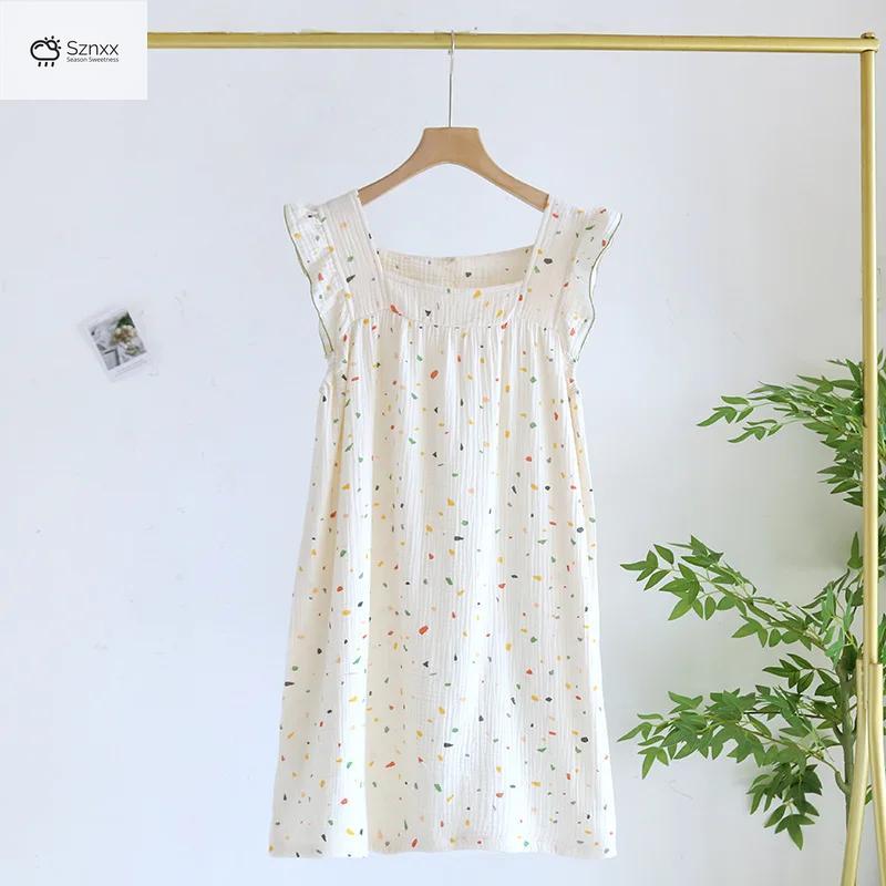 Womens Cotton Crepe Sling Tank Dress With Wooden Trim