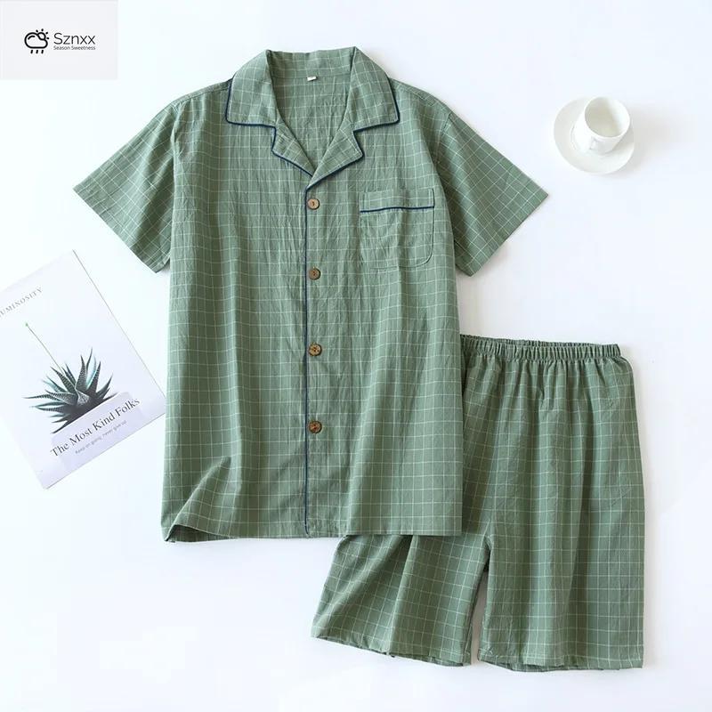 Couple’s Plaid Cotton Gauze Short-sleeve Pajama Set