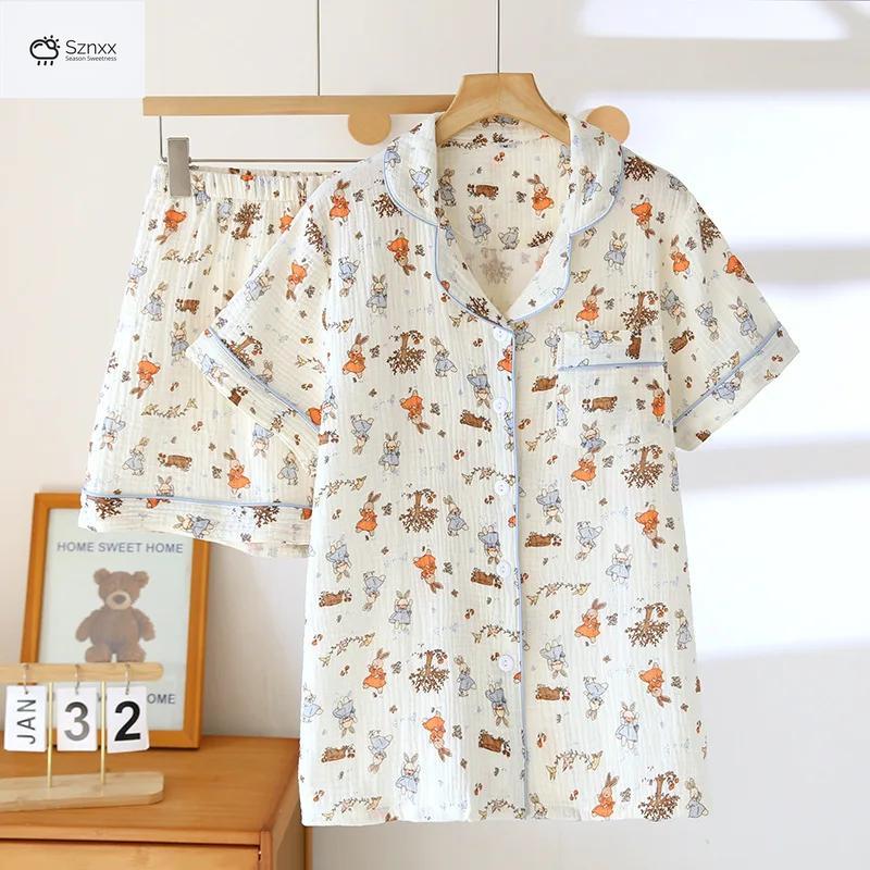Soft Cotton Crepe Short Sleeve Pajama Shorts Set