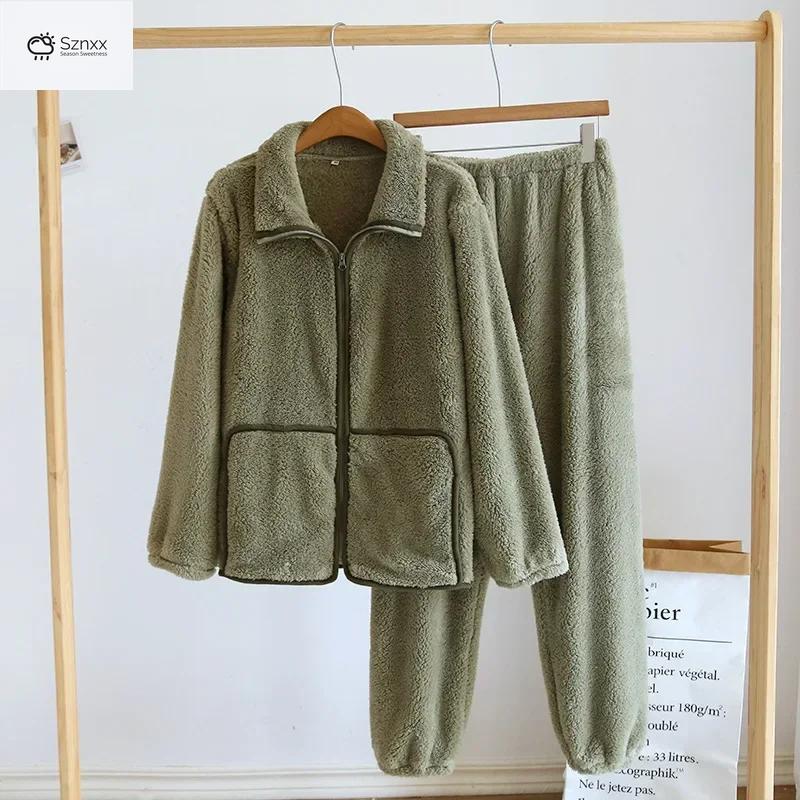 Cozy Flannel Couple Zip-up Sleepwear Set