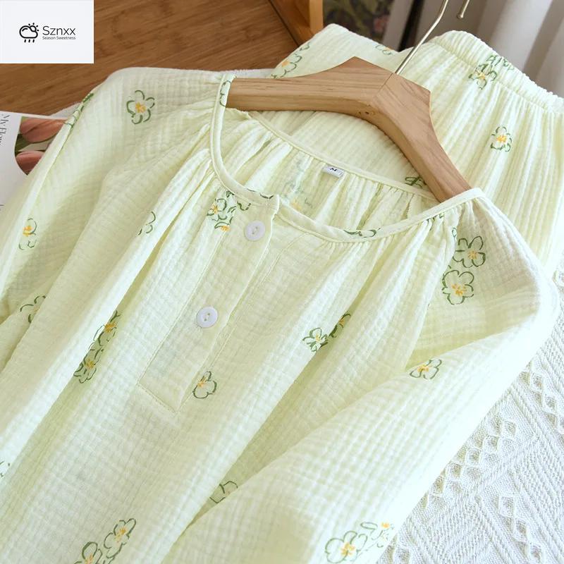 Loose Floral Cotton Crepe Pajama Lounge Set