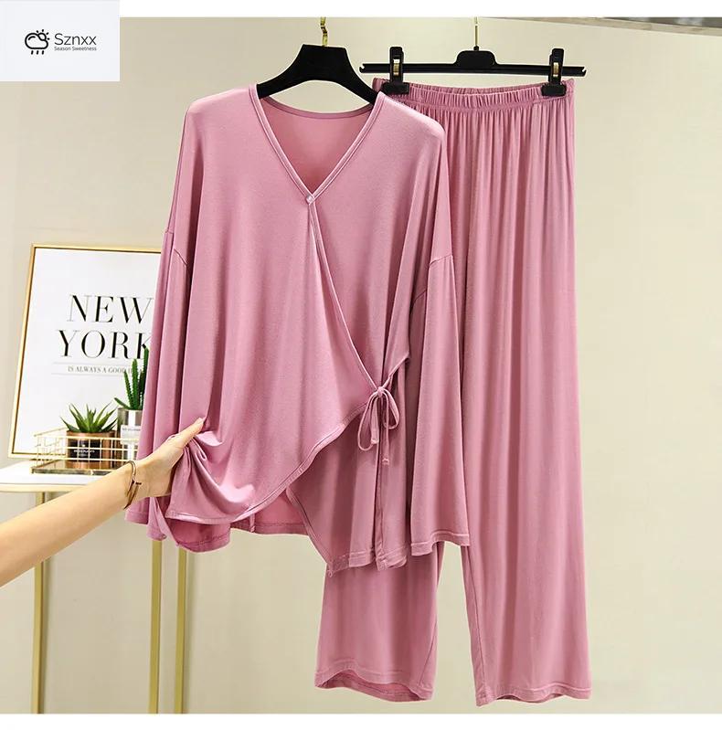 Japanese-inspired Loose Pajama Set With V-neck Design