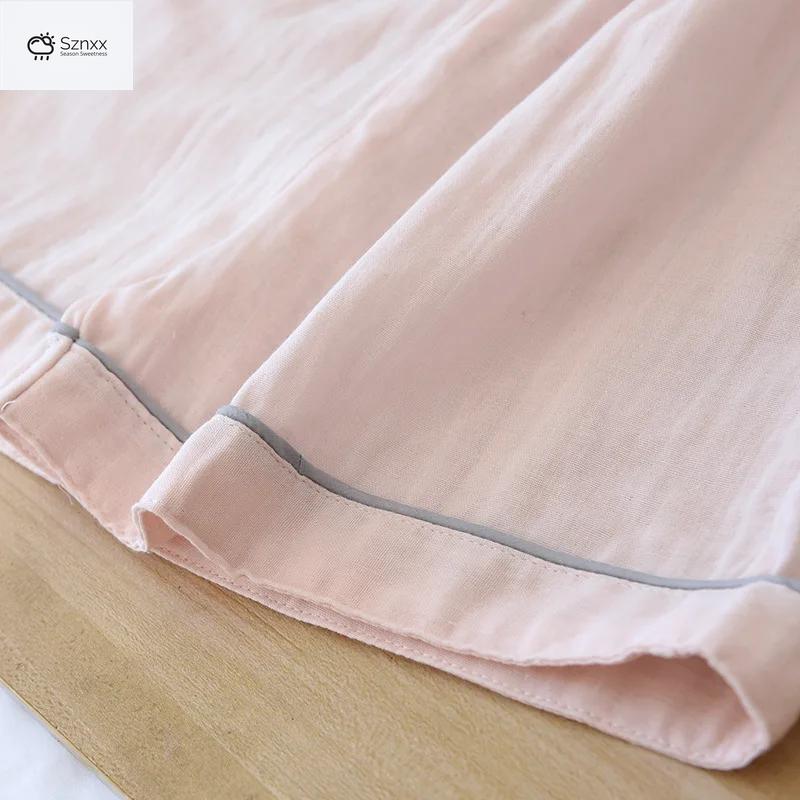 Womens Cotton Gauze Three-piece Loungewear Set