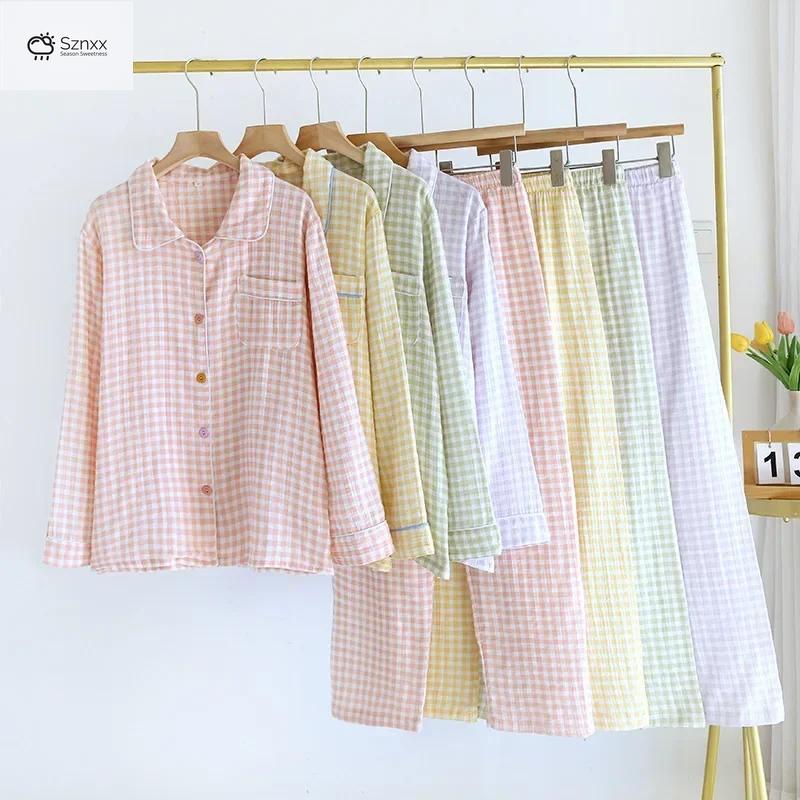 Womens Plaid Cotton Long Sleeve Pajama Set