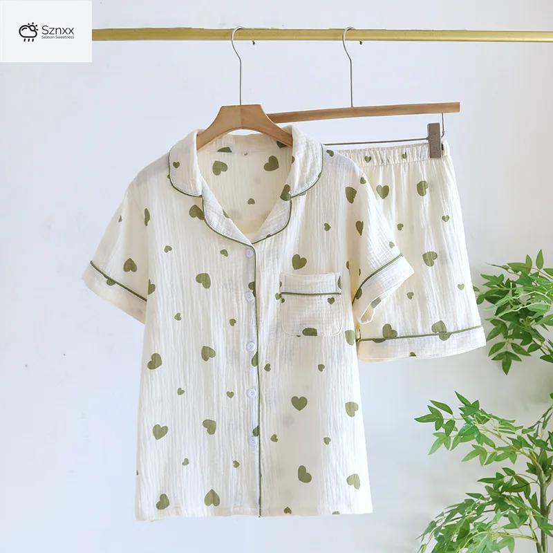 Japanese Cotton Crepe Loose Pajama Shorts Set