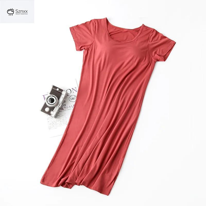 Plus Size Half-sleeve Nightdress With Chest Padding