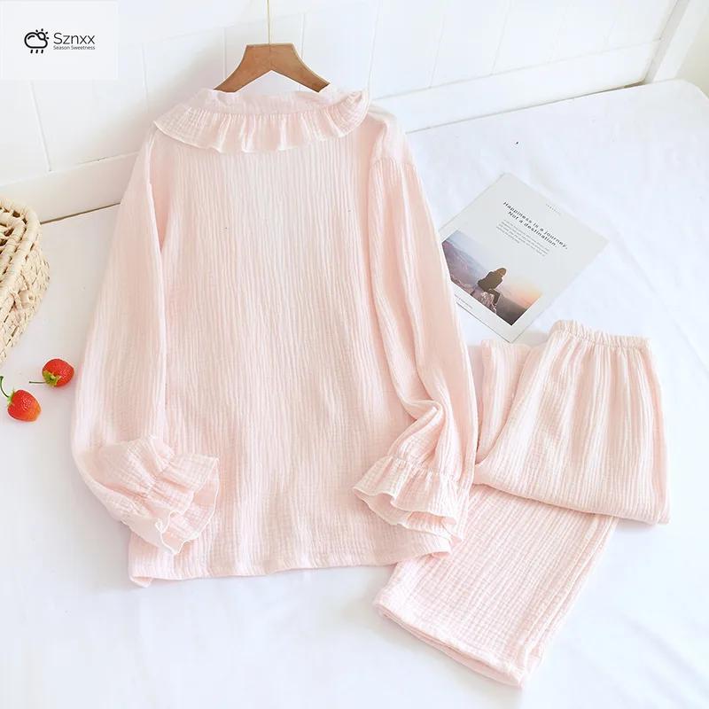 Japanese Cotton Crepe Kimono Pajama Two-piece Set