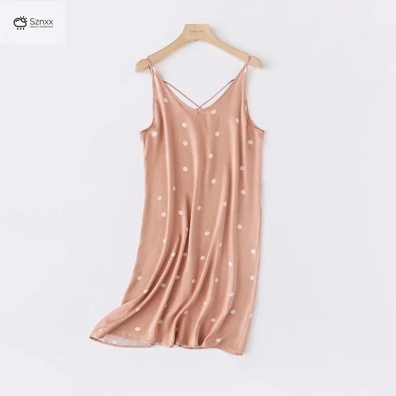 Printed Viscose Camisole Skirt Sleeveless Summer Nightdress