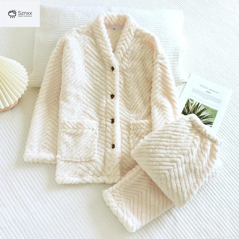 Cozy Thickened V-neck Flannel Loungewear Set