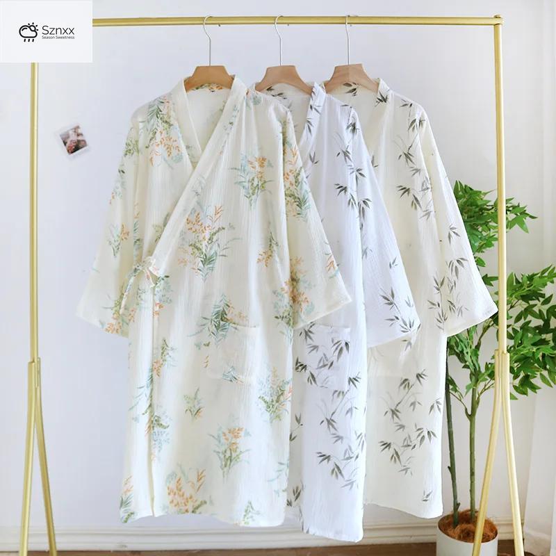Japanese Cotton Kimono Bathrobe For Women Spring