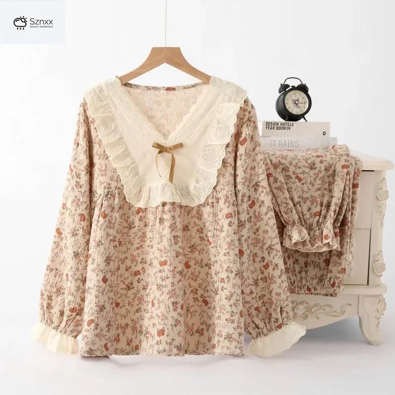 Womens Cotton Crepe Pajama Set With V-neck
