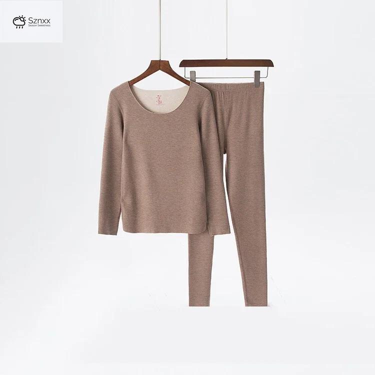 Womens Thermal Fleece Long-sleeve Two-piece Lounge Set
