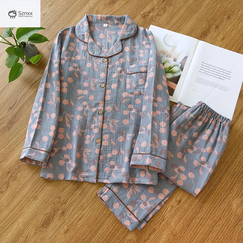 Retro Crepe Cotton Lapel Pajama Set