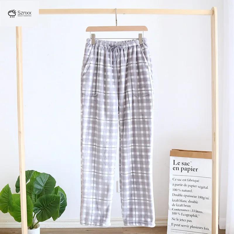 Mens Thickened Velvet Flannel Lounge Pajama Pants